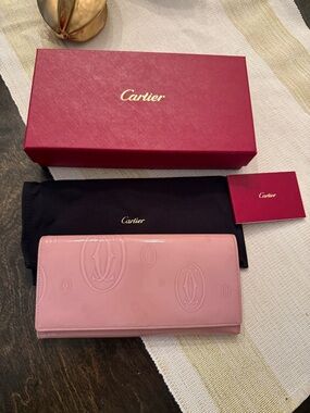 Cartier Happy Birthday Patent Leather Long Wallet Women Pink One Size